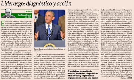 Artículo del diario Expansión del 18 de septiembre 2013. En Liderazgo; diagnóstico y acción (Santiago Alvares de Mon)